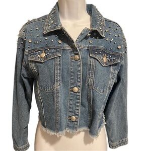 Denim Blvd Blinged Out Cropped Denim Jacket Fits S/M